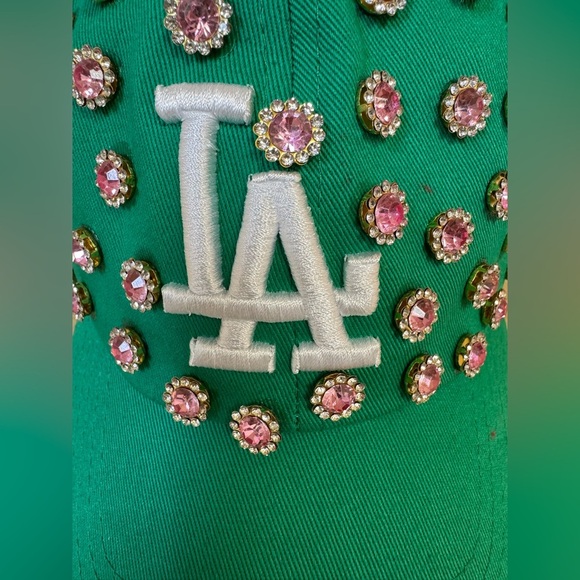 Custom LA Cap. New. Handmade. Green with pink stones. main image 6